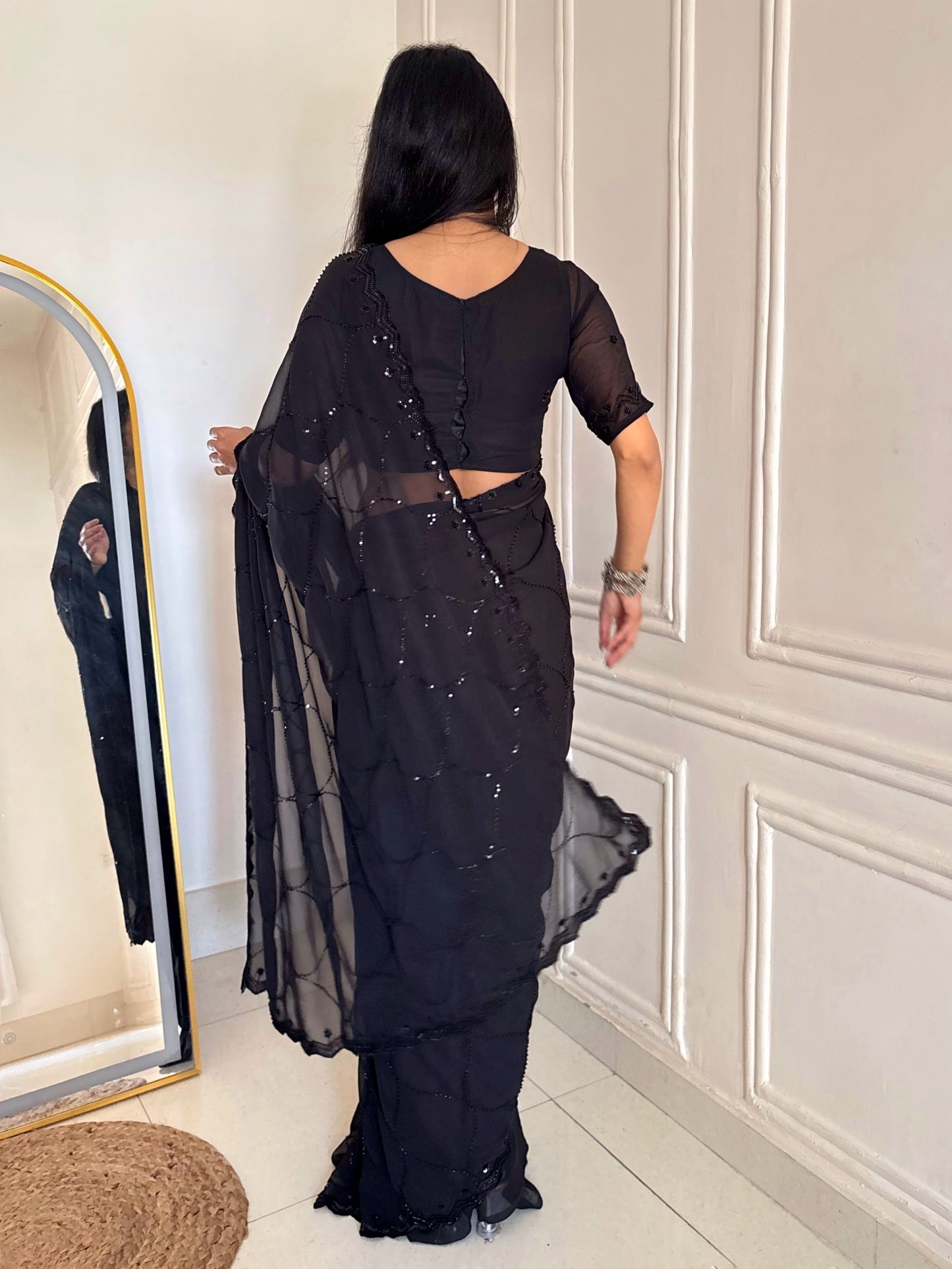 ✨ Midnight & Ruby Elegance Sequin Saree Collection 💫👑