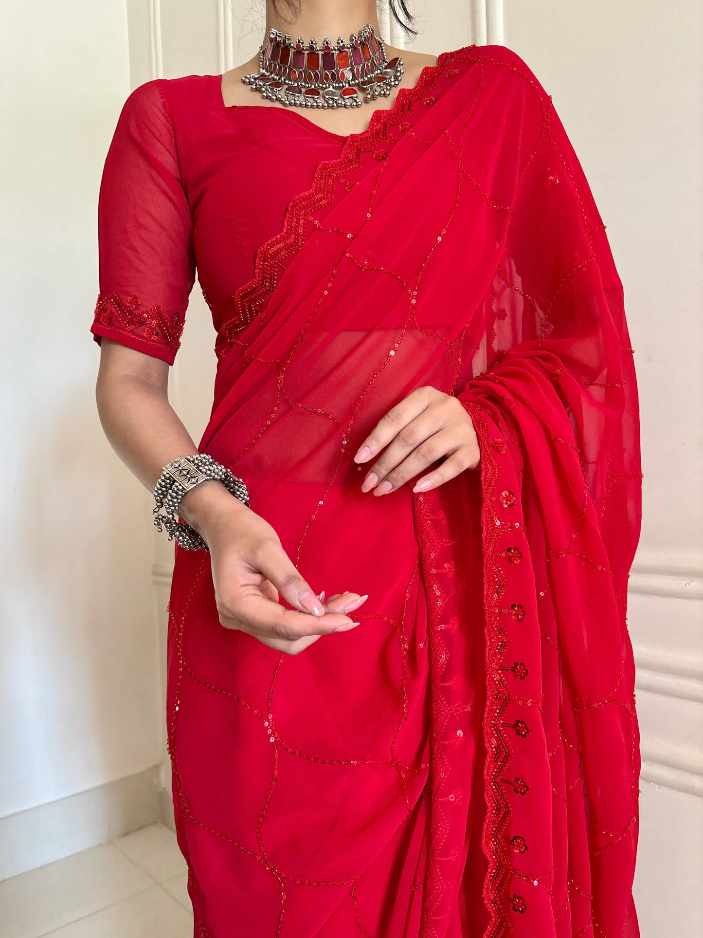 ✨ Midnight & Ruby Elegance Sequin Saree Collection 💫👑
