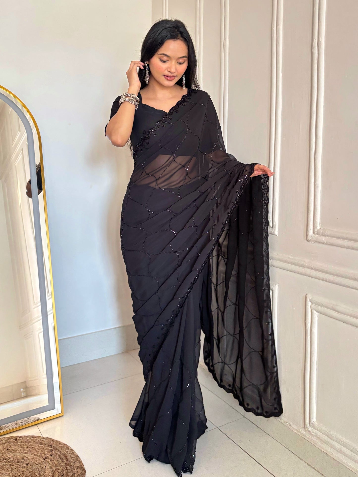 ✨ Midnight & Ruby Elegance Sequin Saree Collection 💫👑