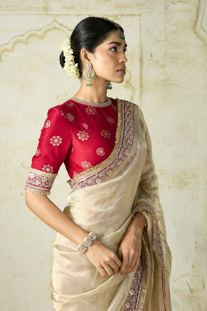 ✨ Royal Ivory Tissue Silk Saree with Designer Embroidered Border 👑✨
