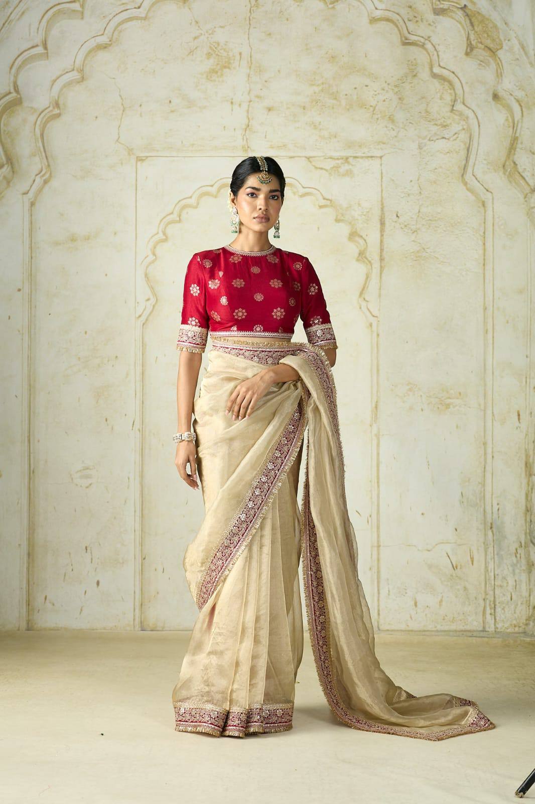 ✨ Royal Ivory Tissue Silk Saree with Designer Embroidered Border 👑✨