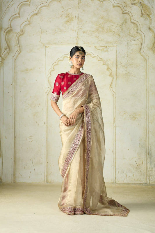 ✨ Royal Ivory Tissue Silk Saree with Designer Embroidered Border 👑✨