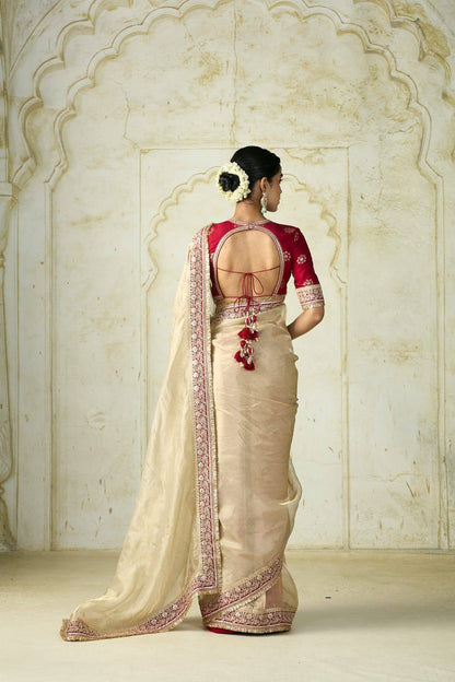 ✨ Royal Ivory Tissue Silk Saree with Designer Embroidered Border 👑✨
