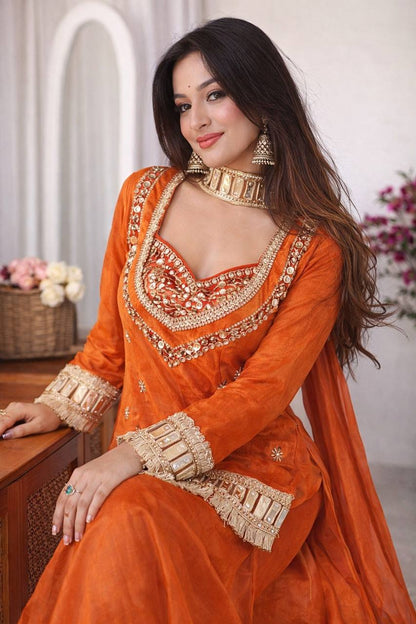 🧡 Amber Glow Mirror Work Palazzo Set