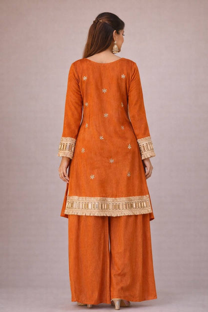 🧡 Amber Glow Mirror Work Palazzo Set