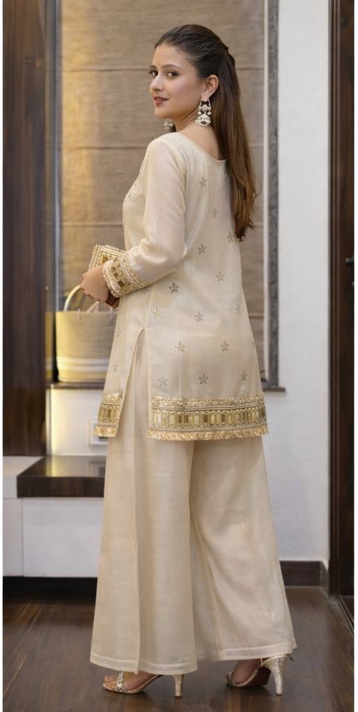 🧡 Amber Glow Mirror Work Palazzo Set