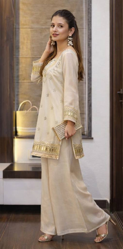 🧡 Amber Glow Mirror Work Palazzo Set