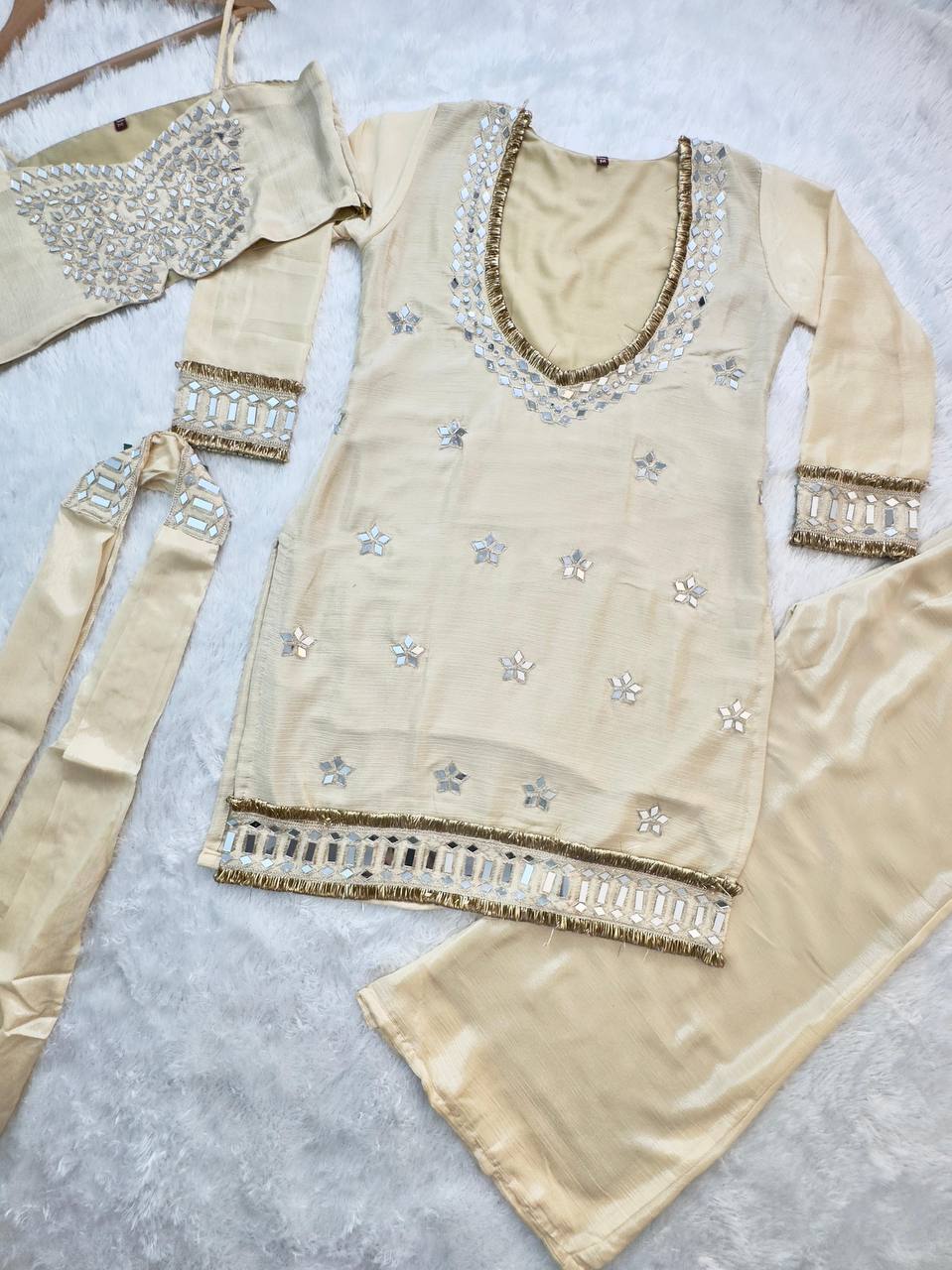 🧡 Amber Glow Mirror Work Palazzo Set