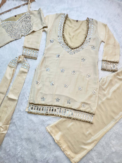 🧡 Amber Glow Mirror Work Palazzo Set