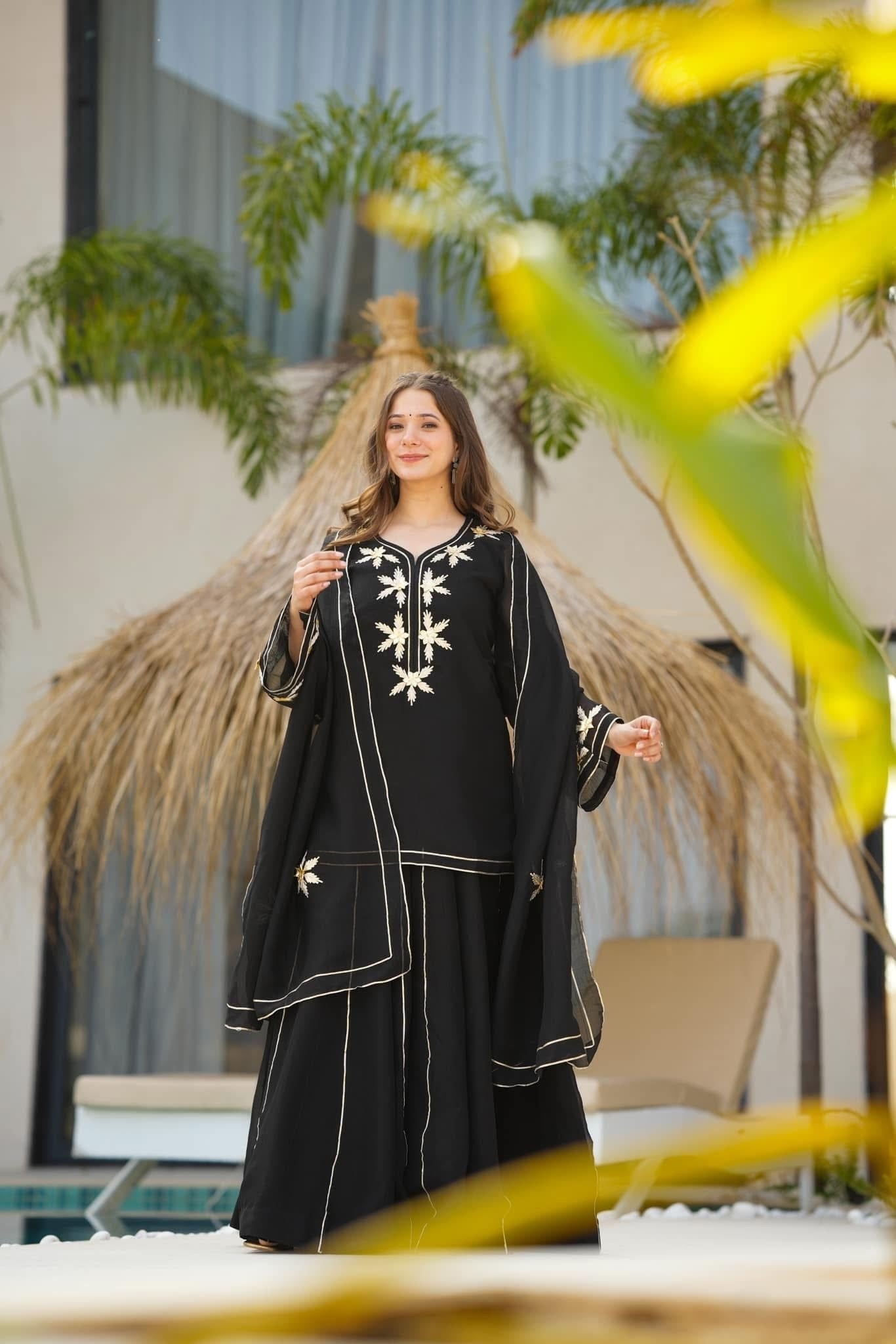 ✨Heavenly Black Handmade Kurta Sharara Palazzo Set✨