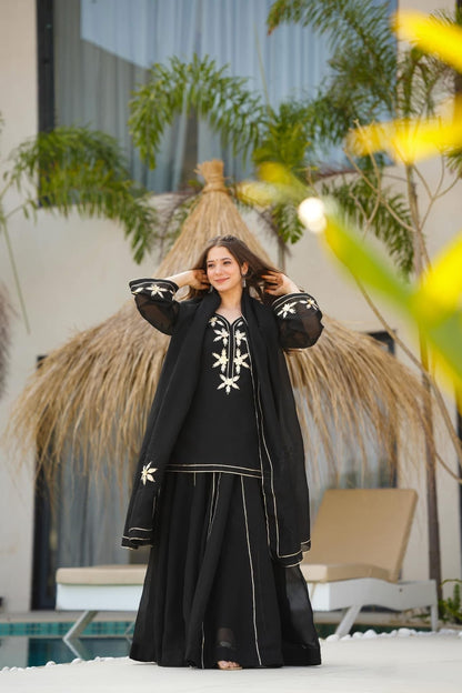 ✨Heavenly Black Handmade Kurta Sharara Palazzo Set✨