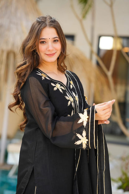 ✨Heavenly Black Handmade Kurta Sharara Palazzo Set✨