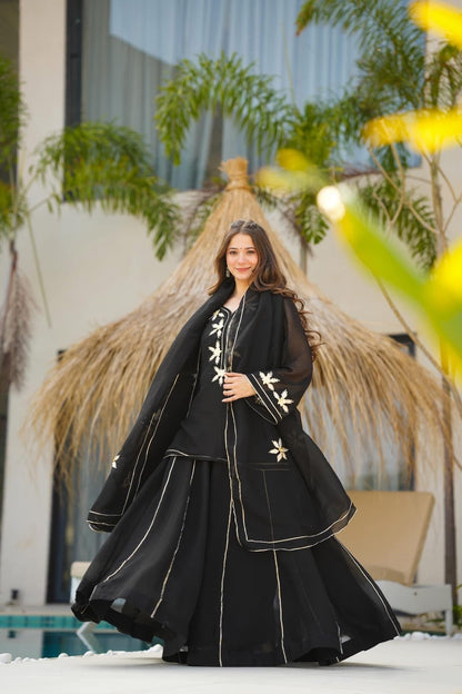 ✨Heavenly Black Handmade Kurta Sharara Palazzo Set✨