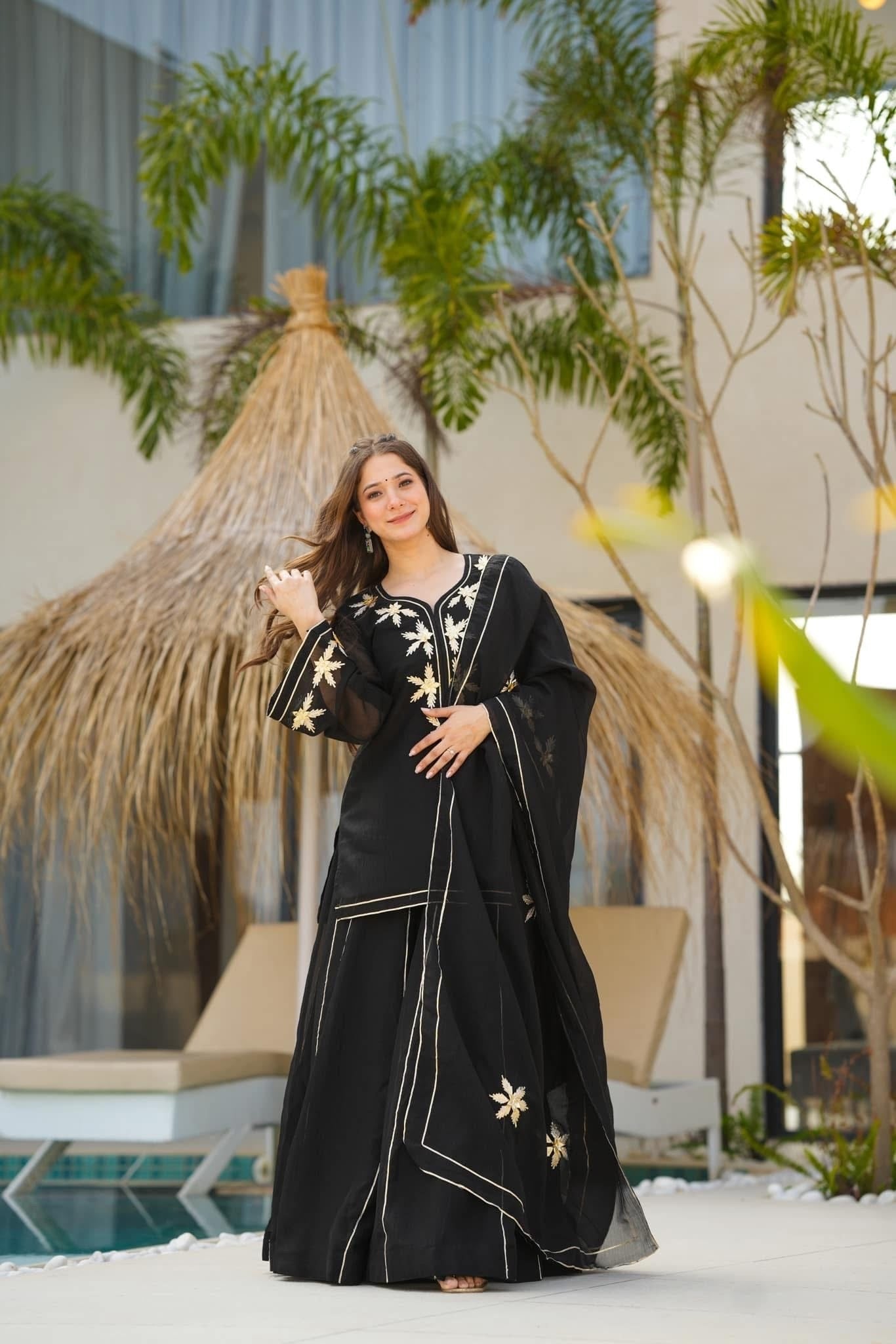 ✨Heavenly Black Handmade Kurta Sharara Palazzo Set✨