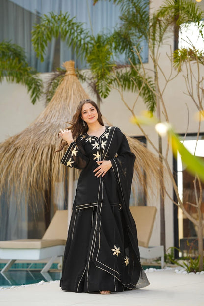 ✨Heavenly Black Handmade Kurta Sharara Palazzo Set✨