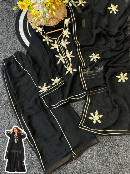 ✨Heavenly Black Handmade Kurta Sharara Palazzo Set✨