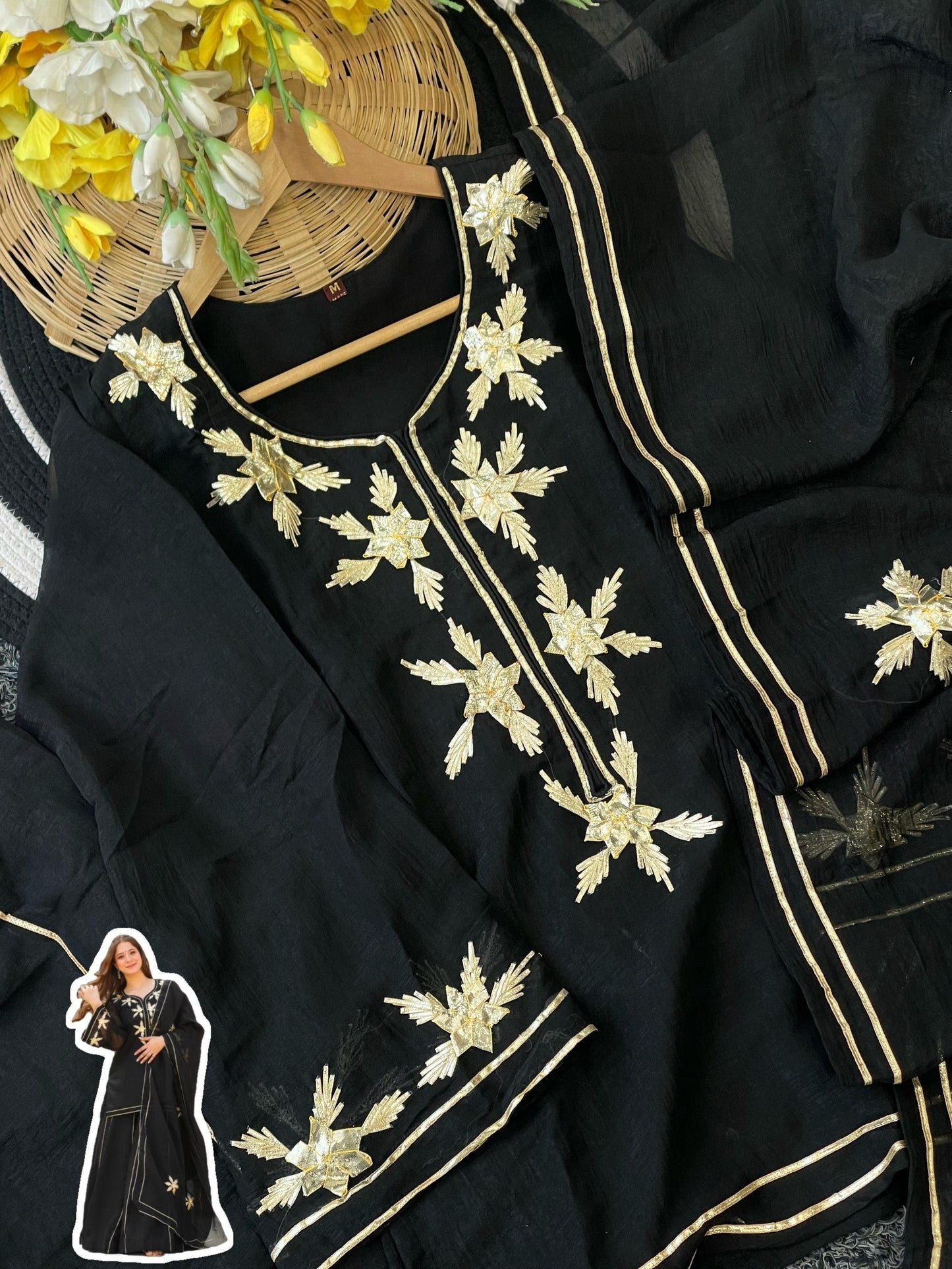 ✨Heavenly Black Handmade Kurta Sharara Palazzo Set✨