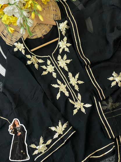 ✨Heavenly Black Handmade Kurta Sharara Palazzo Set✨