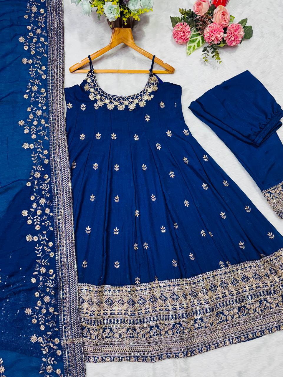 ✨ Royal Silk Embroidered Anarkali Set ✨
