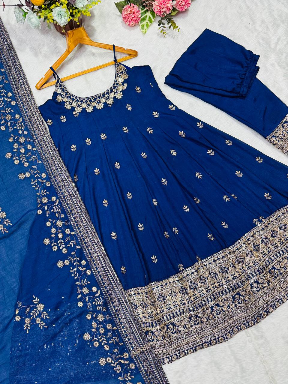 ✨ Royal Silk Embroidered Anarkali Set ✨