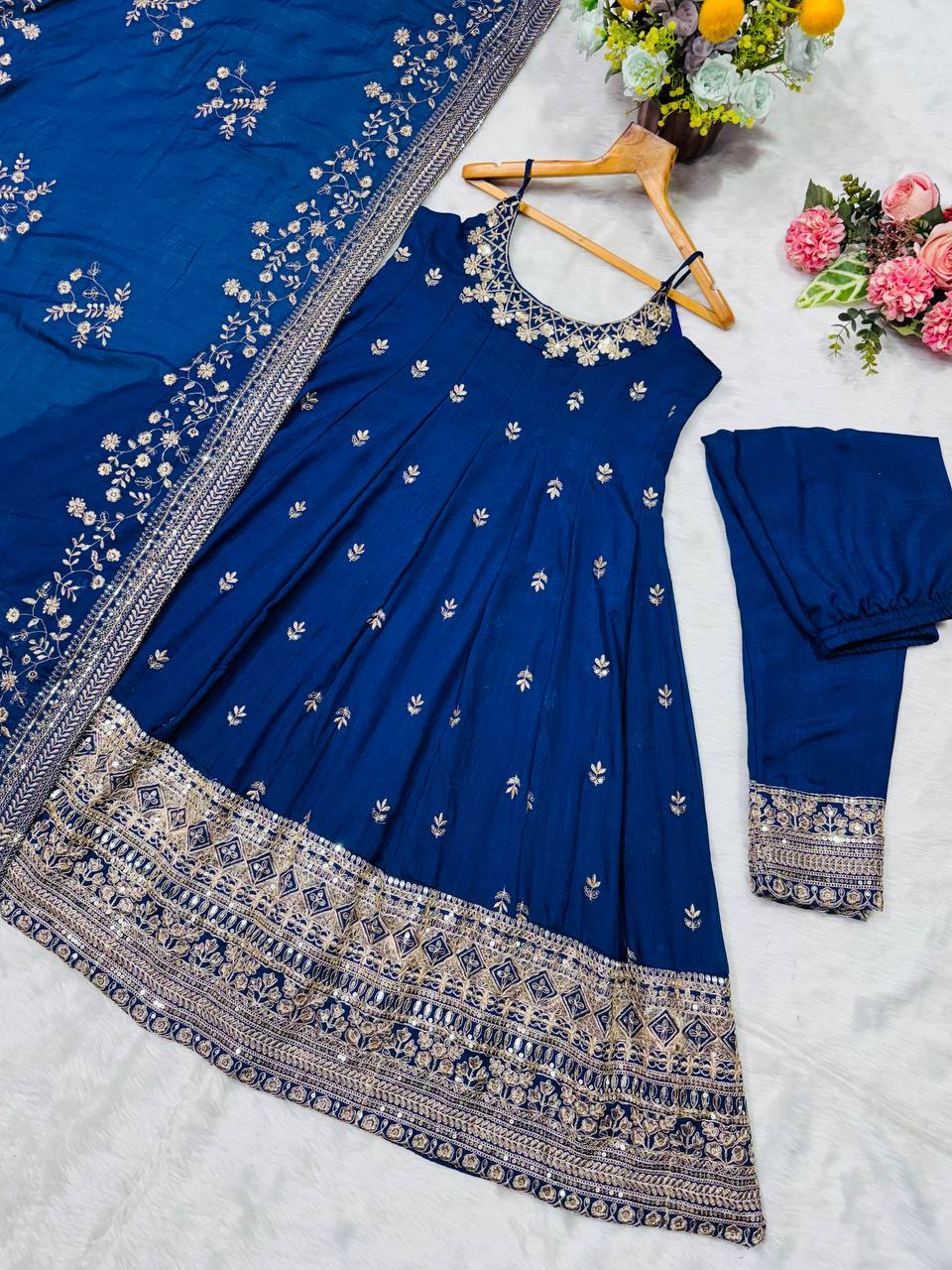 ✨ Royal Silk Embroidered Anarkali Set ✨