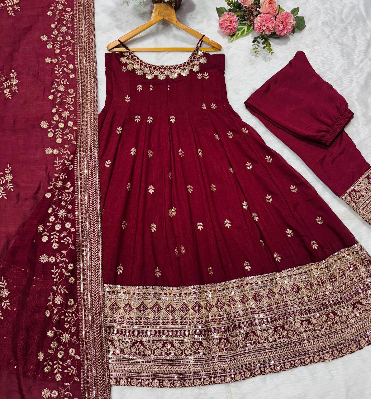 ✨ Royal Silk Embroidered Anarkali Set ✨