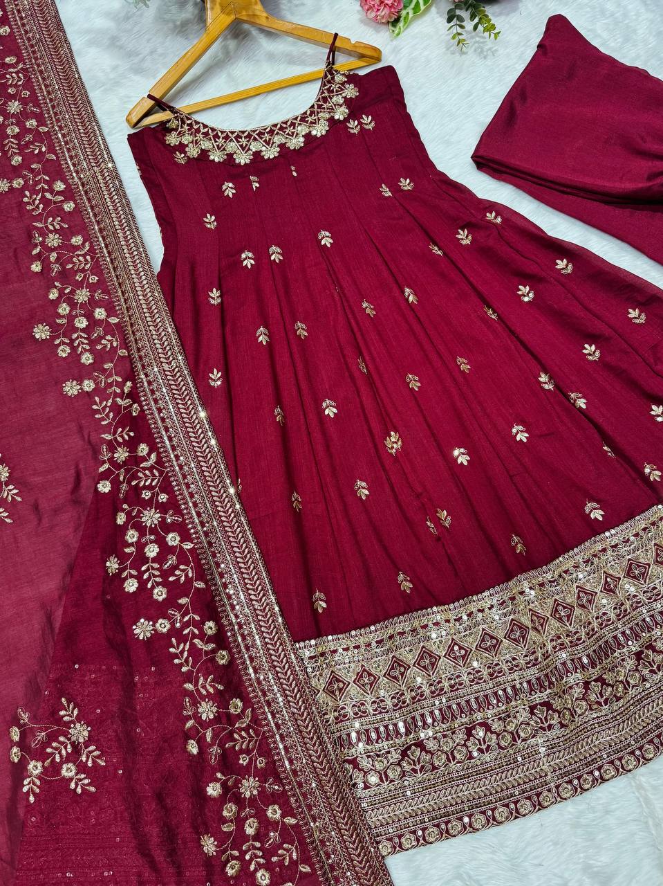 ✨ Royal Silk Embroidered Anarkali Set ✨