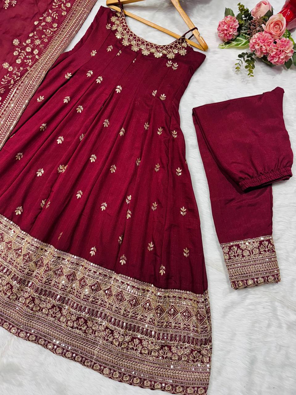 ✨ Royal Silk Embroidered Anarkali Set ✨
