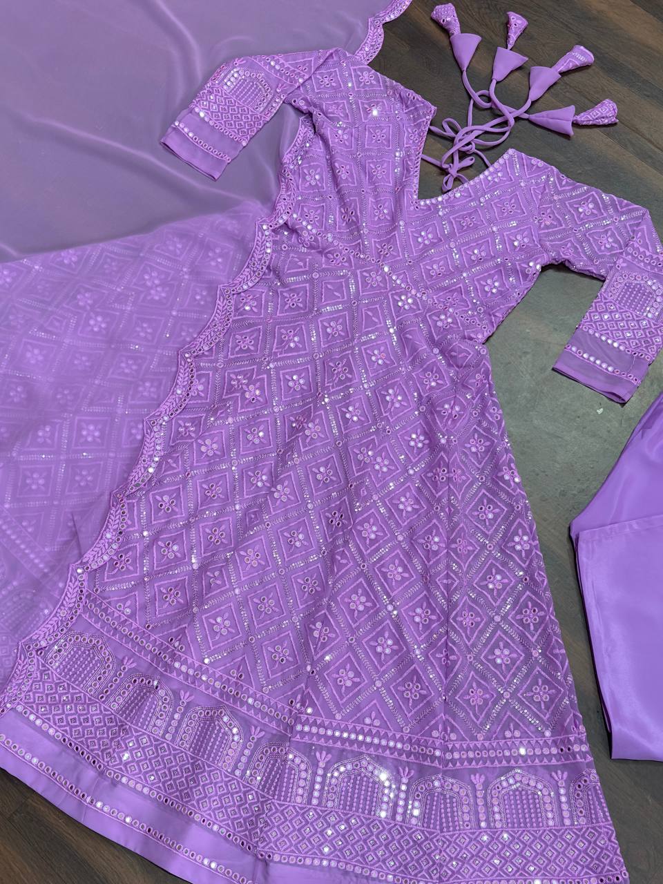 ✨Royal Lavender Embroidered Anarkali Suit Set with Dupatta✨