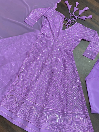 ✨Royal Lavender Embroidered Anarkali Suit Set with Dupatta✨
