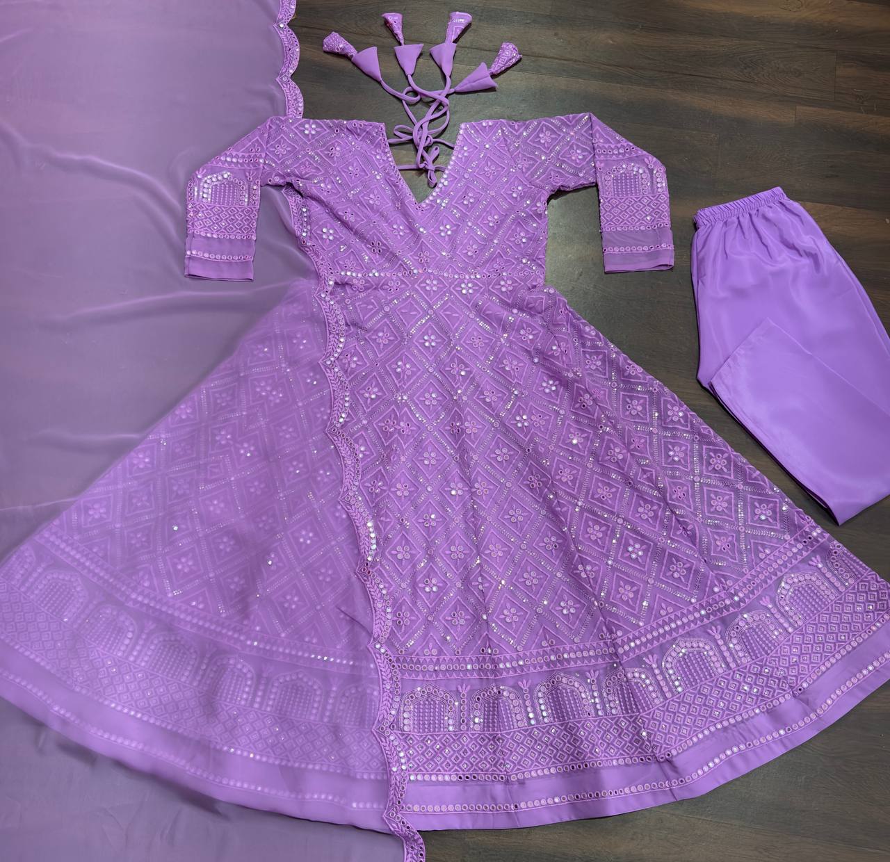 ✨Royal Lavender Embroidered Anarkali Suit Set with Dupatta✨