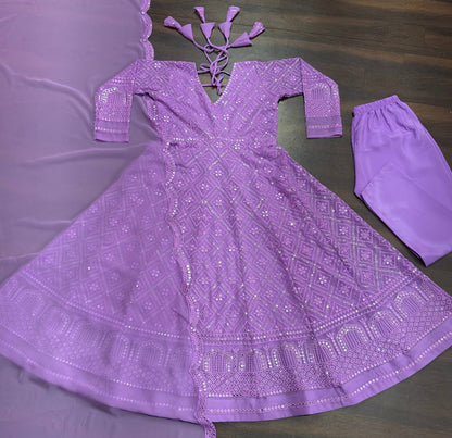 ✨Royal Lavender Embroidered Anarkali Suit Set with Dupatta✨