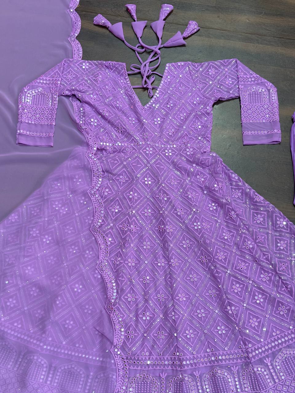 ✨Royal Lavender Embroidered Anarkali Suit Set with Dupatta✨