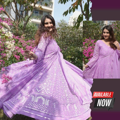 ✨Royal Lavender Embroidered Anarkali Suit Set with Dupatta✨
