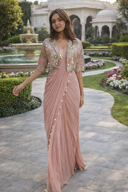 Premium Designer Ready-to-Wear Saree with Embroidered Jacket Blouse