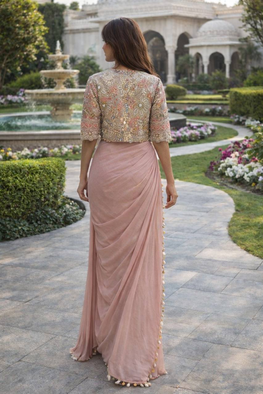 Premium Designer Ready-to-Wear Saree with Embroidered Jacket Blouse