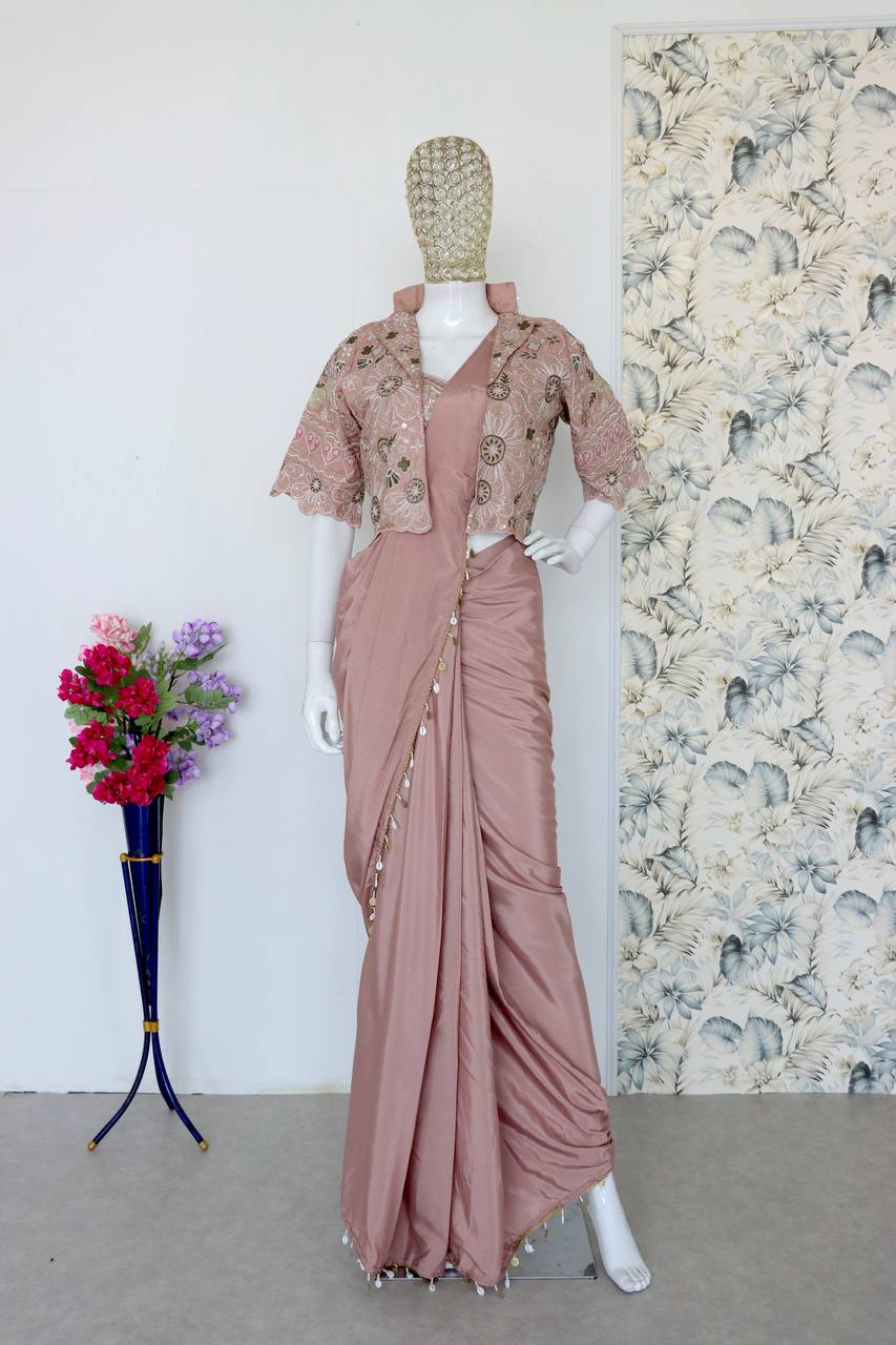 Premium Designer Ready-to-Wear Saree with Embroidered Jacket Blouse