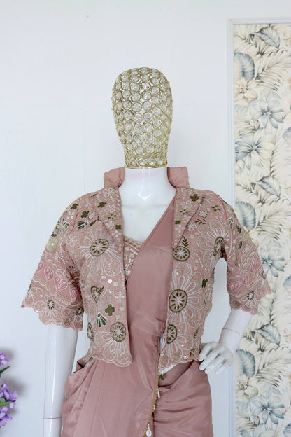 Premium Designer Ready-to-Wear Saree with Embroidered Jacket Blouse