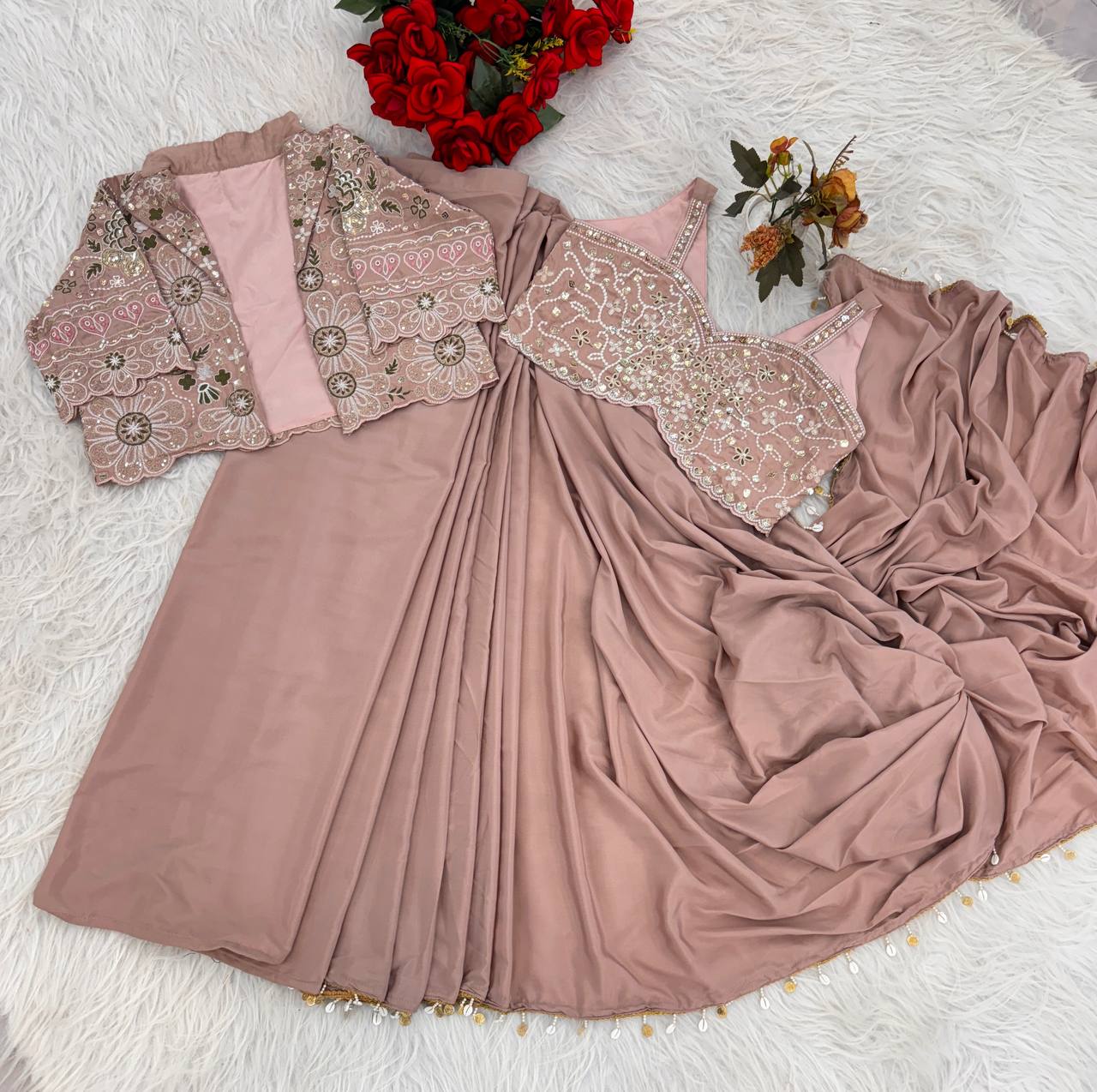 Premium Designer Ready-to-Wear Saree with Embroidered Jacket Blouse