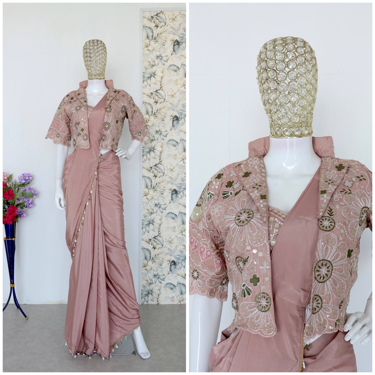 Premium Designer Ready-to-Wear Saree with Embroidered Jacket Blouse