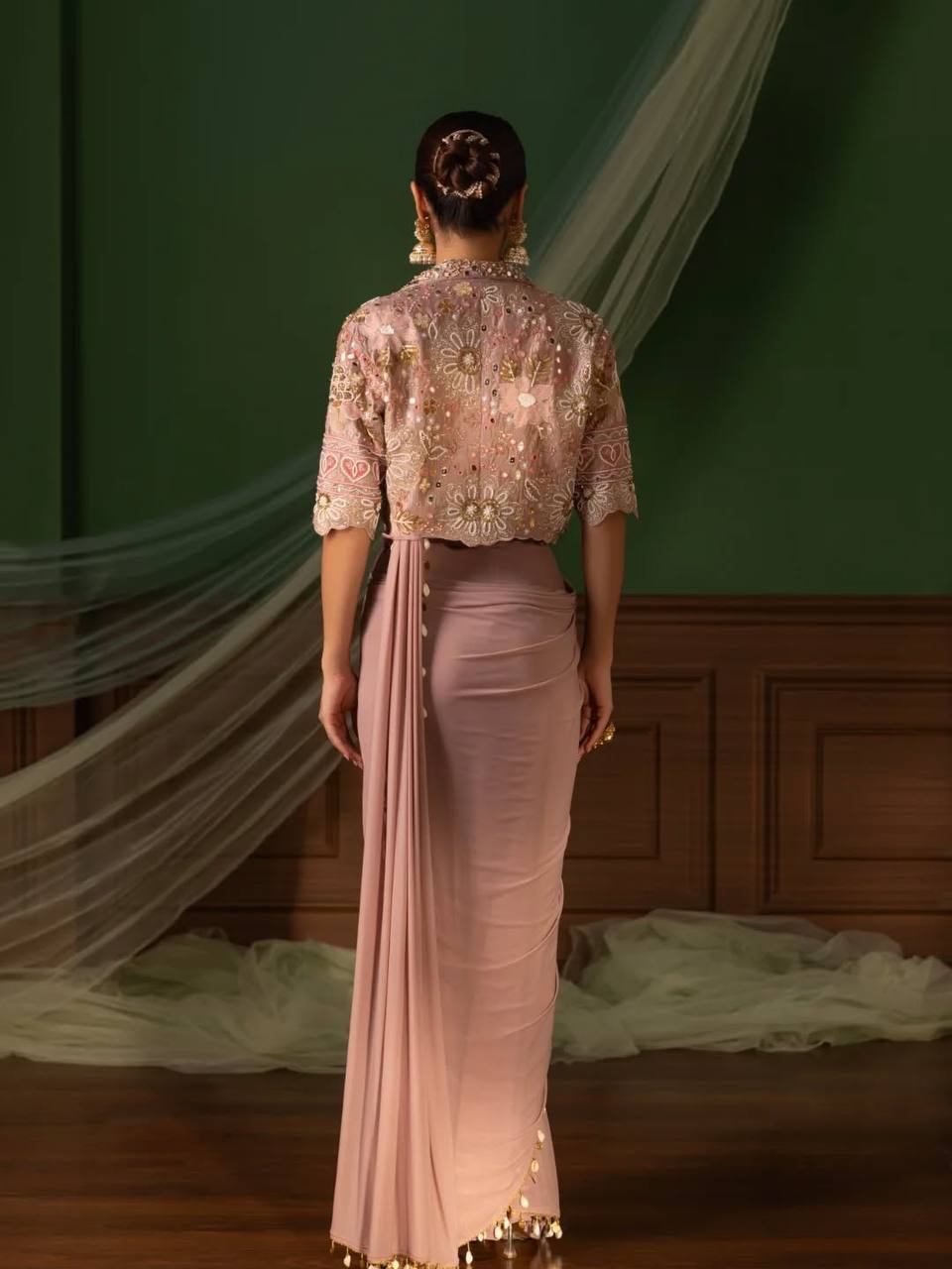 Premium Designer Ready-to-Wear Saree with Embroidered Jacket Blouse