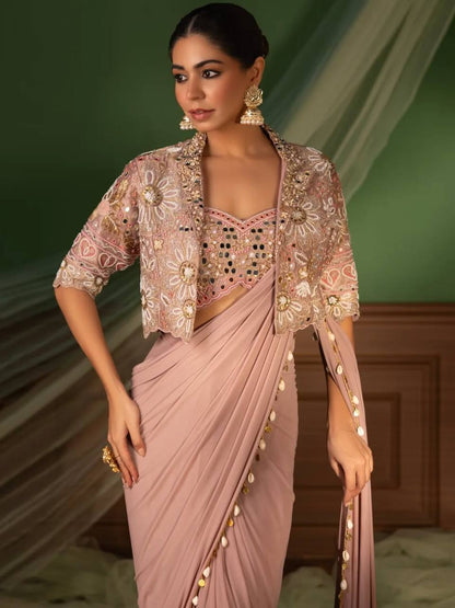 Premium Designer Ready-to-Wear Saree with Embroidered Jacket Blouse