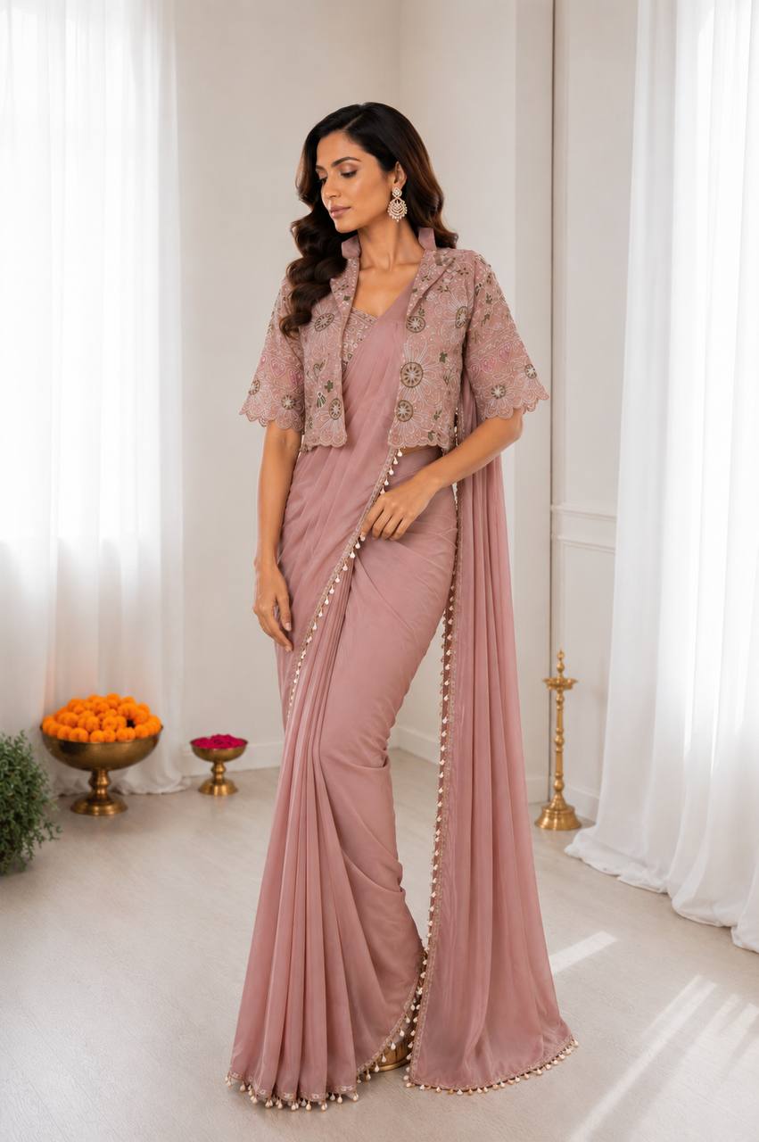 Premium Designer Ready-to-Wear Saree with Embroidered Jacket Blouse