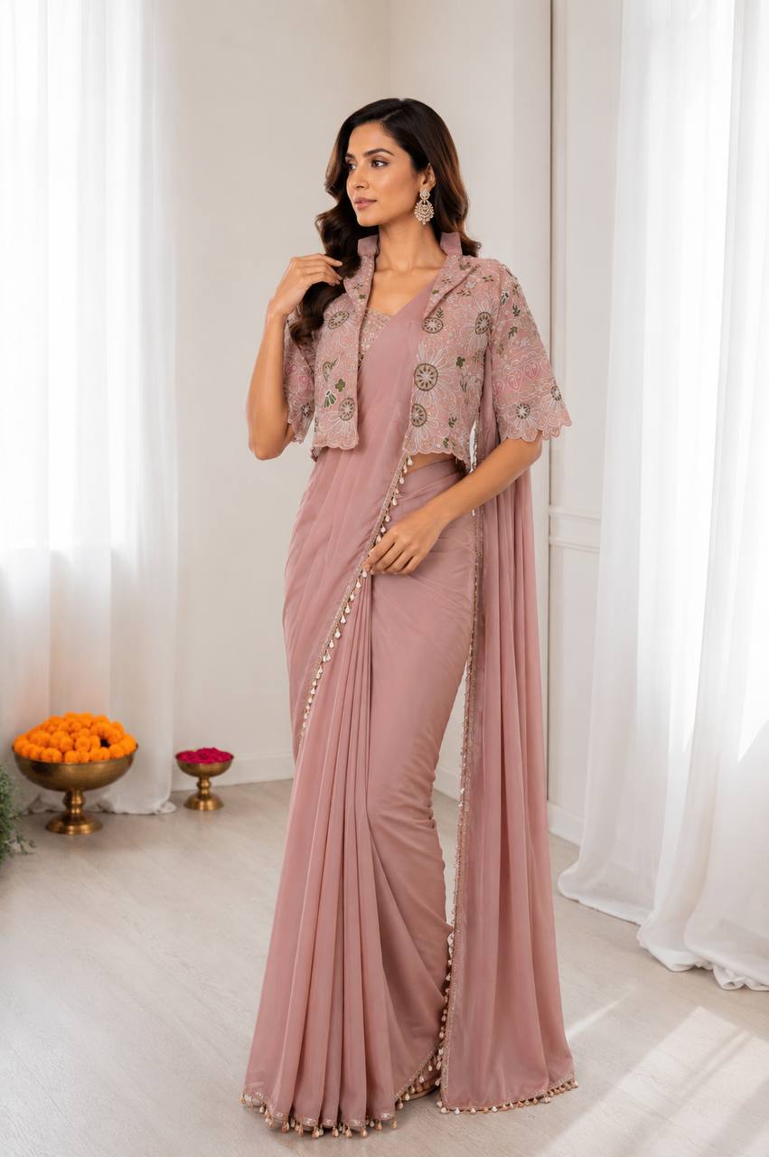 Premium Designer Ready-to-Wear Saree with Embroidered Jacket Blouse