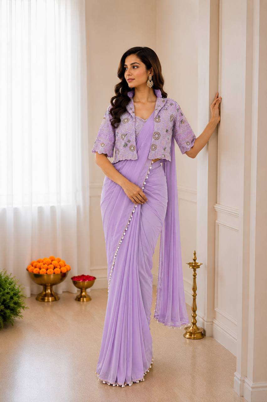 Premium Designer Ready-to-Wear Saree with Embroidered Jacket Blouse