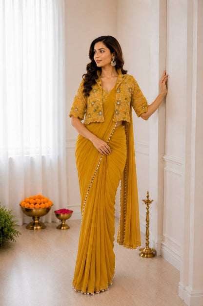 Premium Designer Ready-to-Wear Saree with Embroidered Jacket Blouse