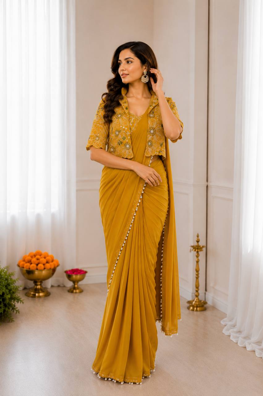 Premium Designer Ready-to-Wear Saree with Embroidered Jacket Blouse