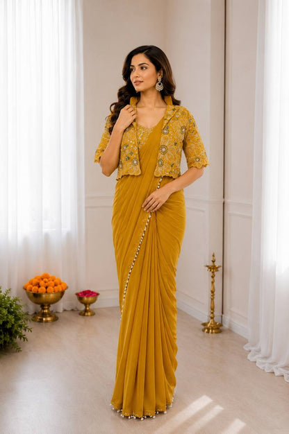 Premium Designer Ready-to-Wear Saree with Embroidered Jacket Blouse