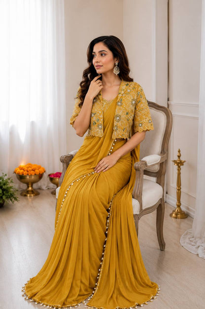 Premium Designer Ready-to-Wear Saree with Embroidered Jacket Blouse