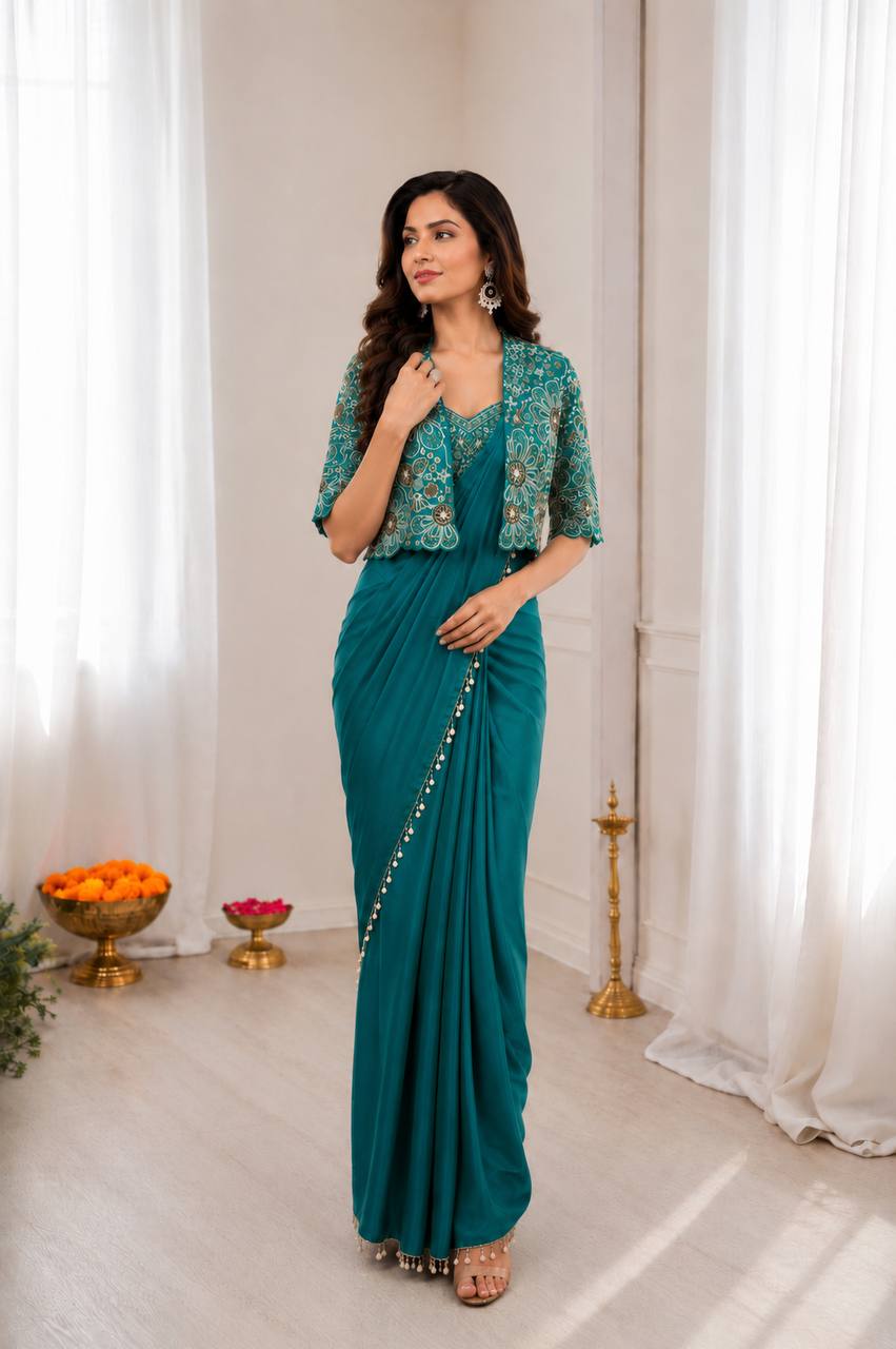 Premium Designer Ready-to-Wear Saree with Embroidered Jacket Blouse